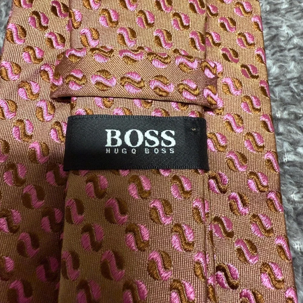 BOSS Hugo Boss‎ Mens Tie Brown Pink Geometric Patterned Formal Business